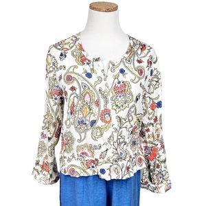 FLAX  NWOT 100% Linen Floral Printed Top Jacket Button Front Floral XS